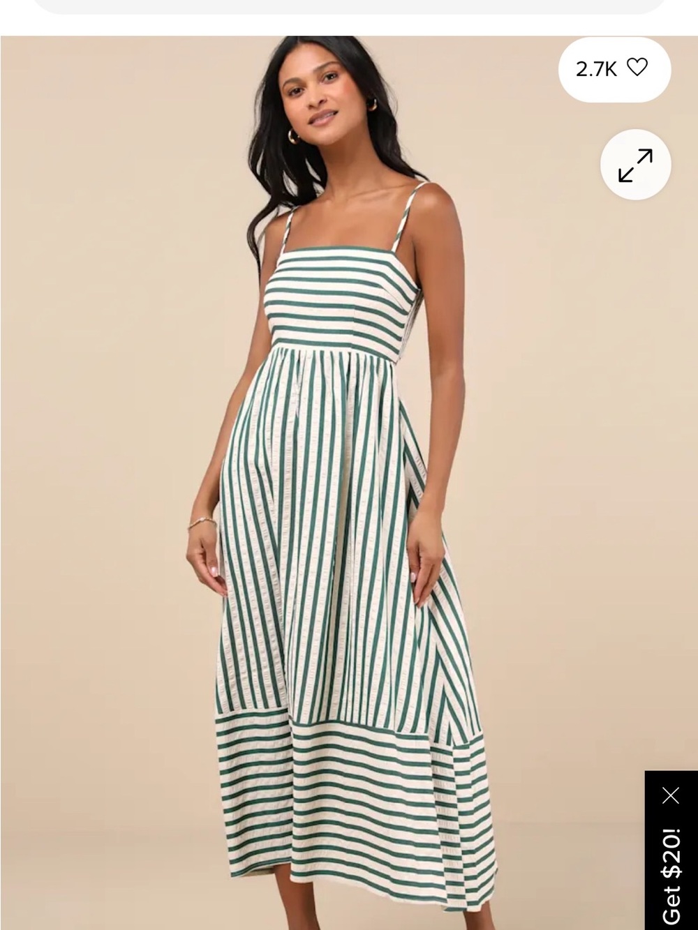 Lulu's Green and White Striped Spaghetti‑Strap Maxi Dress